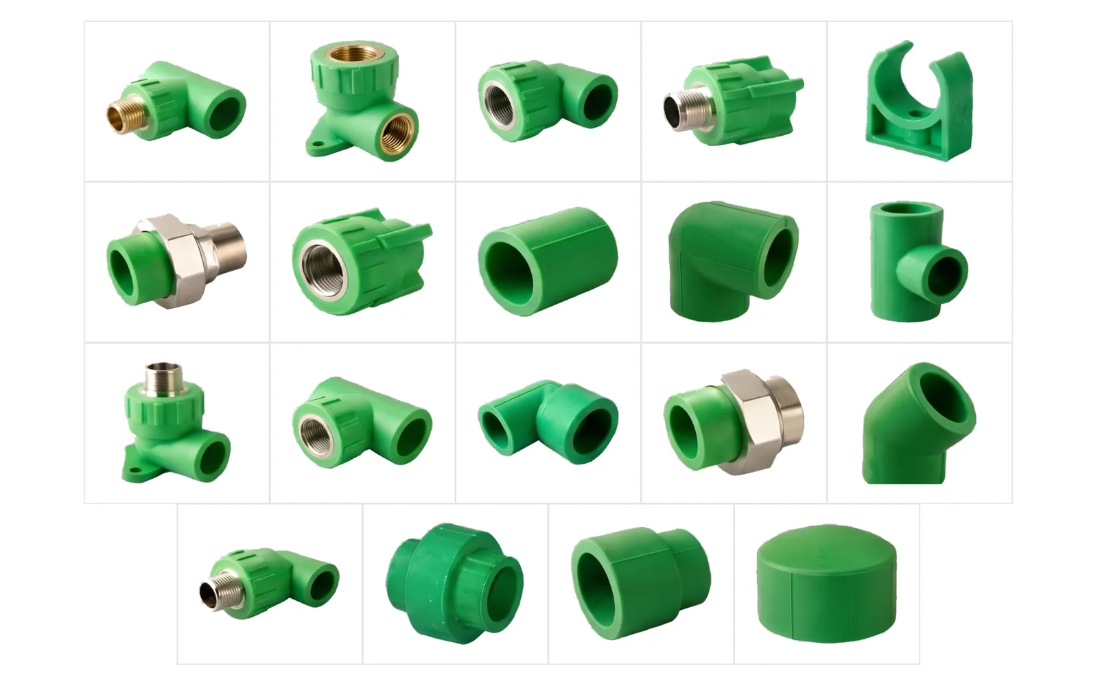 PPR Fitting range, plastic parts made on SolidForm injection moulds